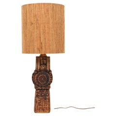 Vintage Totem Table Lamp by Bernard Rooke with rattan lampshade, 1970s