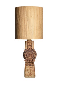 Totem Table Lamp by Bernard Rooke with rattan lampshade, 1970s