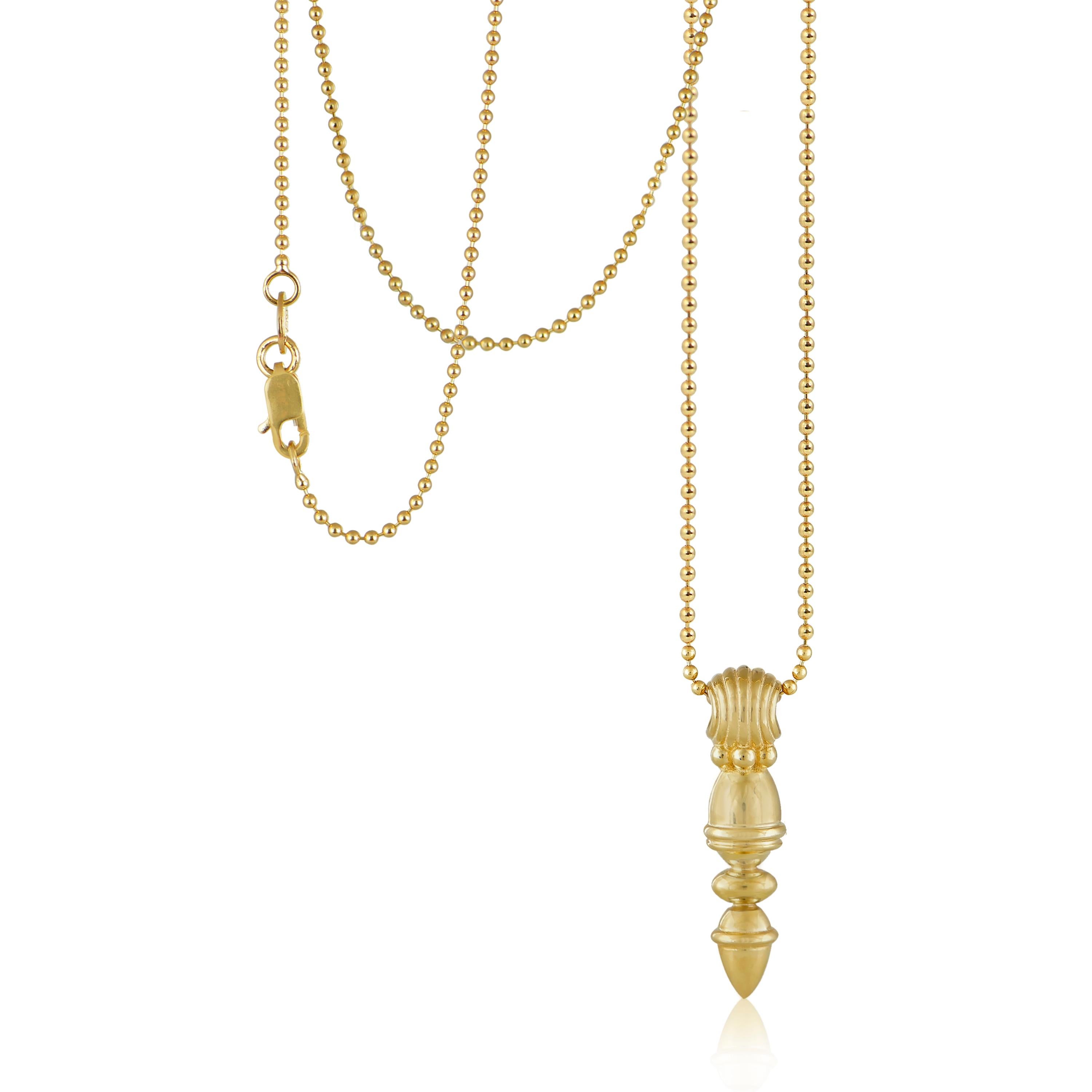 Designer: Alexia Gryllaki

Dimensions: motif L27x6 mm, chain 450mm
Weight: approximately 7.9g (inc. chain) 
Barcode: NEX3012


Totem pendant in 18 karat yellow gold with a 450mm ball-chain that can be transformed into an earring, by hanging it