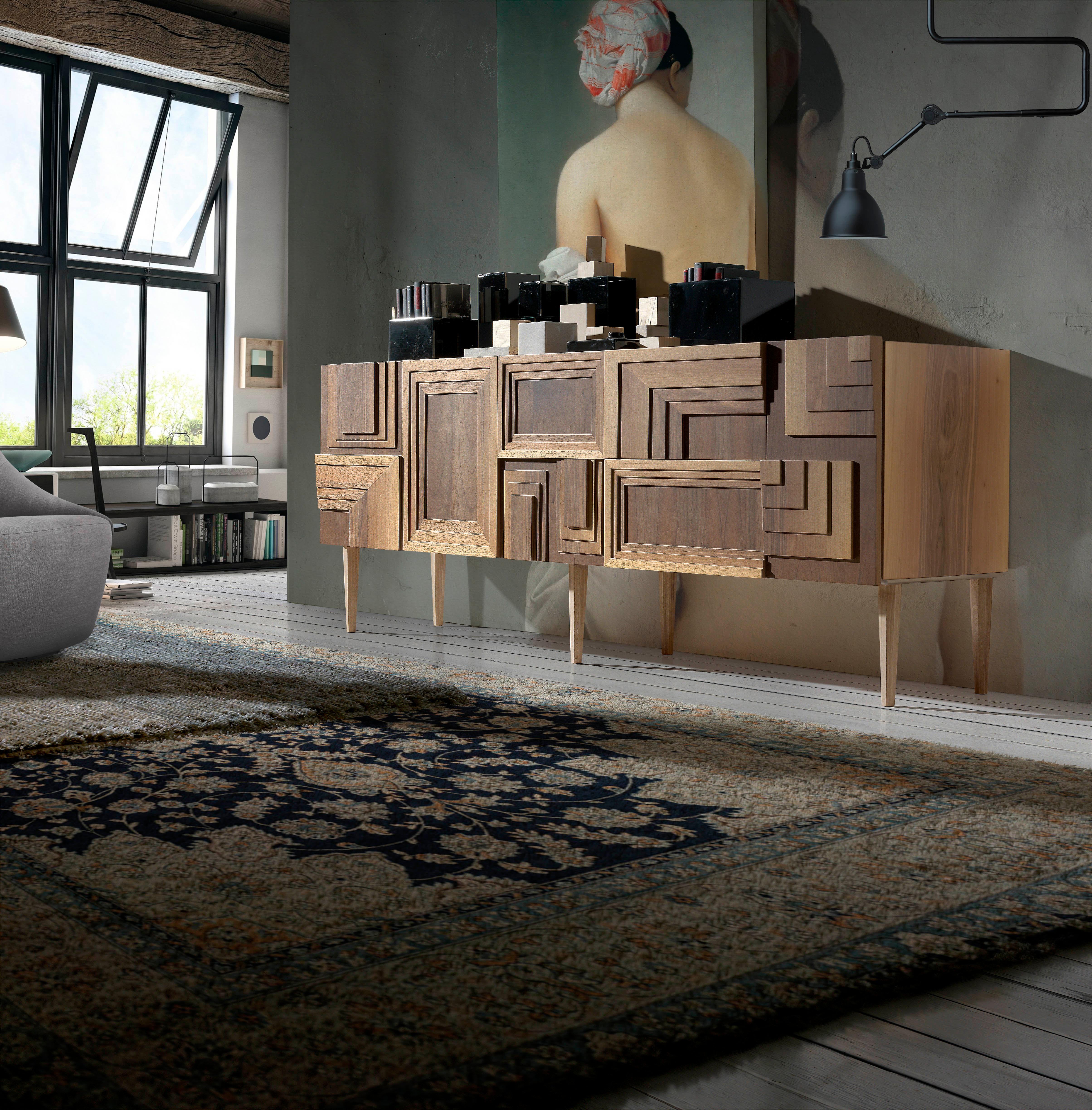 Totem Wood Sideboard by Lola Glamour
Dimensions: D 45 x W 200 x H 75 cm
Materials: Wood.

The mathematics hidden behind our idea of the canon of beauty encourages us to grant attributions of beauty to the geometric patterns that are integrated into