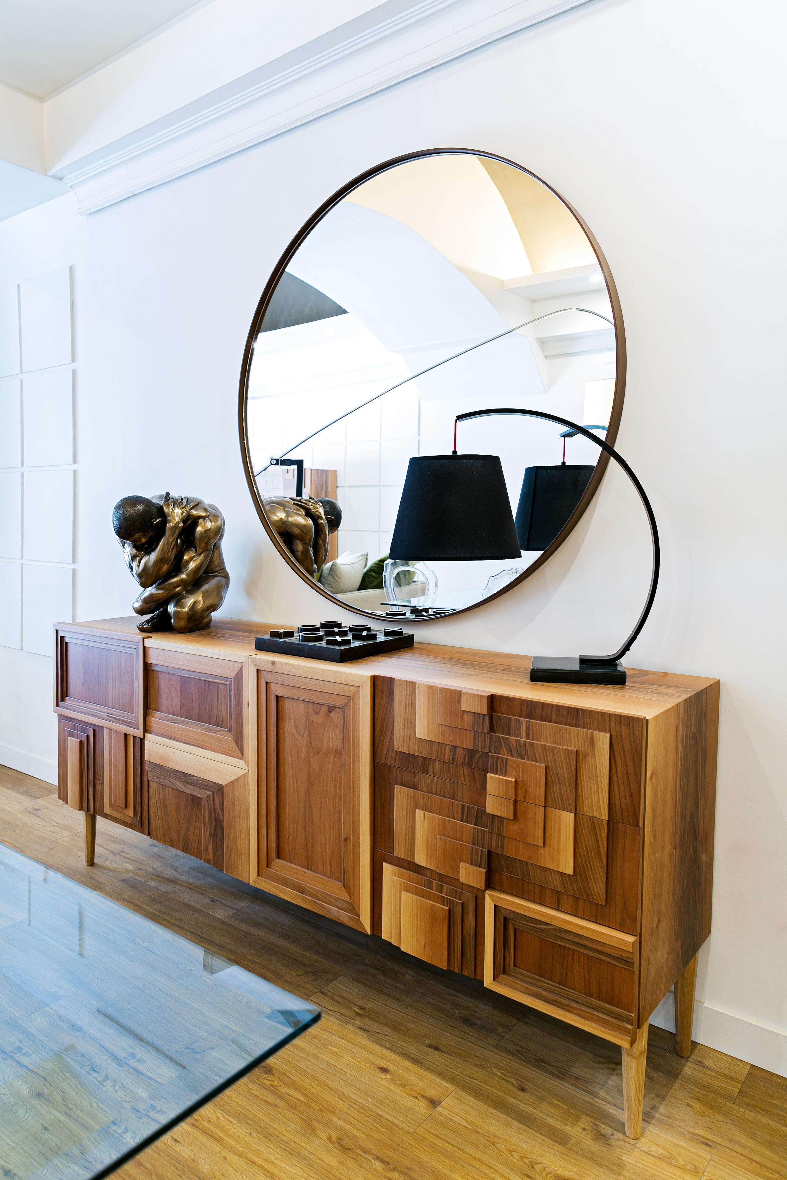 Post-Modern Totem Wood Sideboard, Three Doors and Three Drawers, by Lola Glamour For Sale