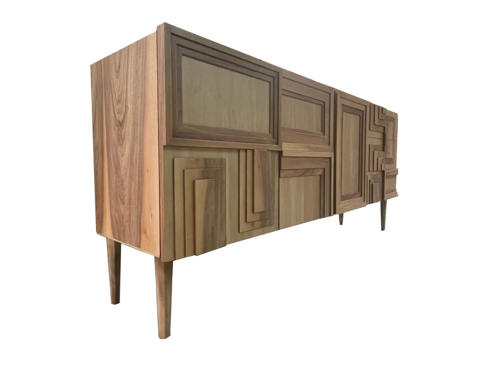 Totem Wood Sideboard, Three Doors and Three Drawers, by Lola Glamour In New Condition For Sale In Geneve, CH