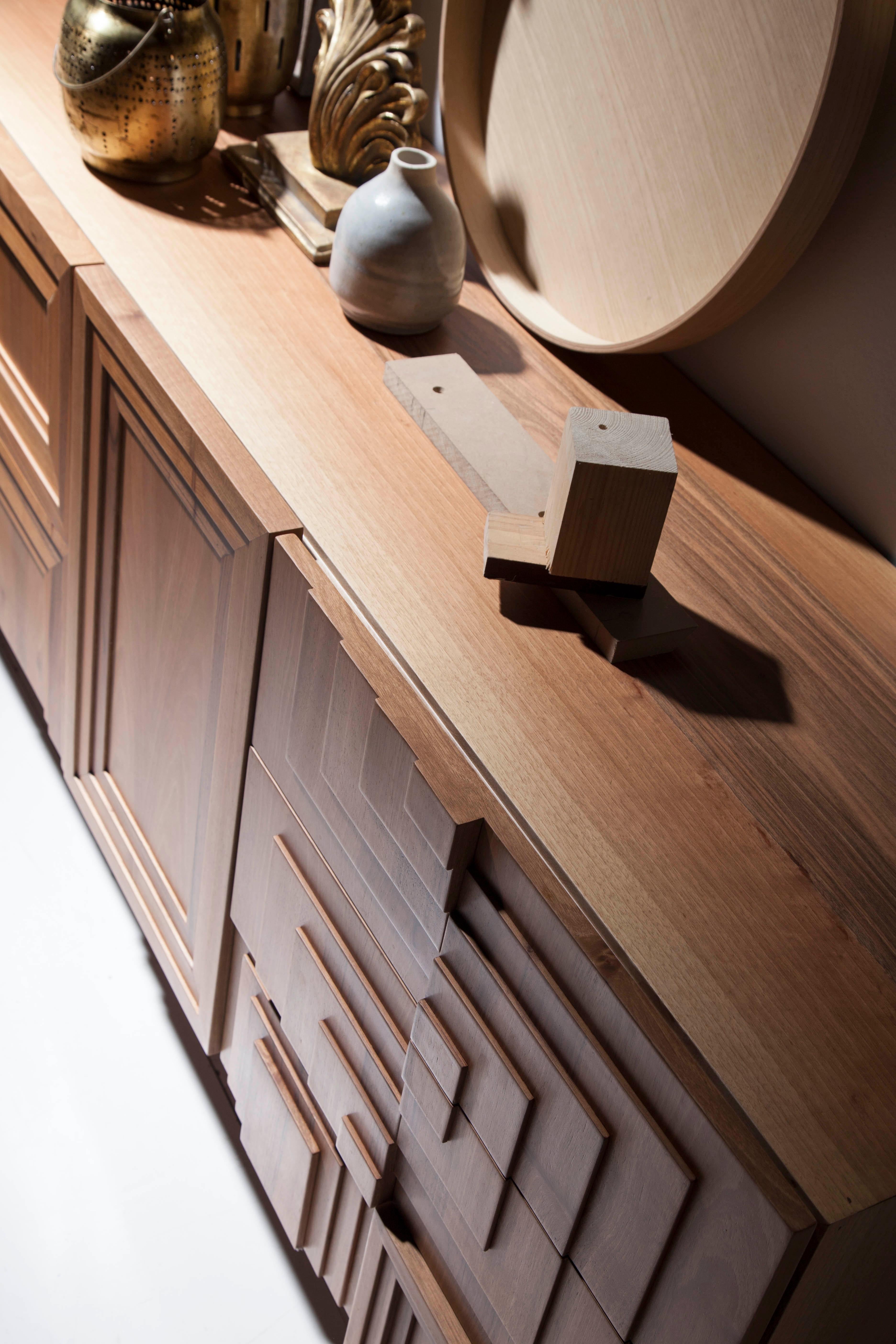 Contemporary Totem Wood Sideboard, Three Doors and Three Drawers, by Lola Glamour For Sale