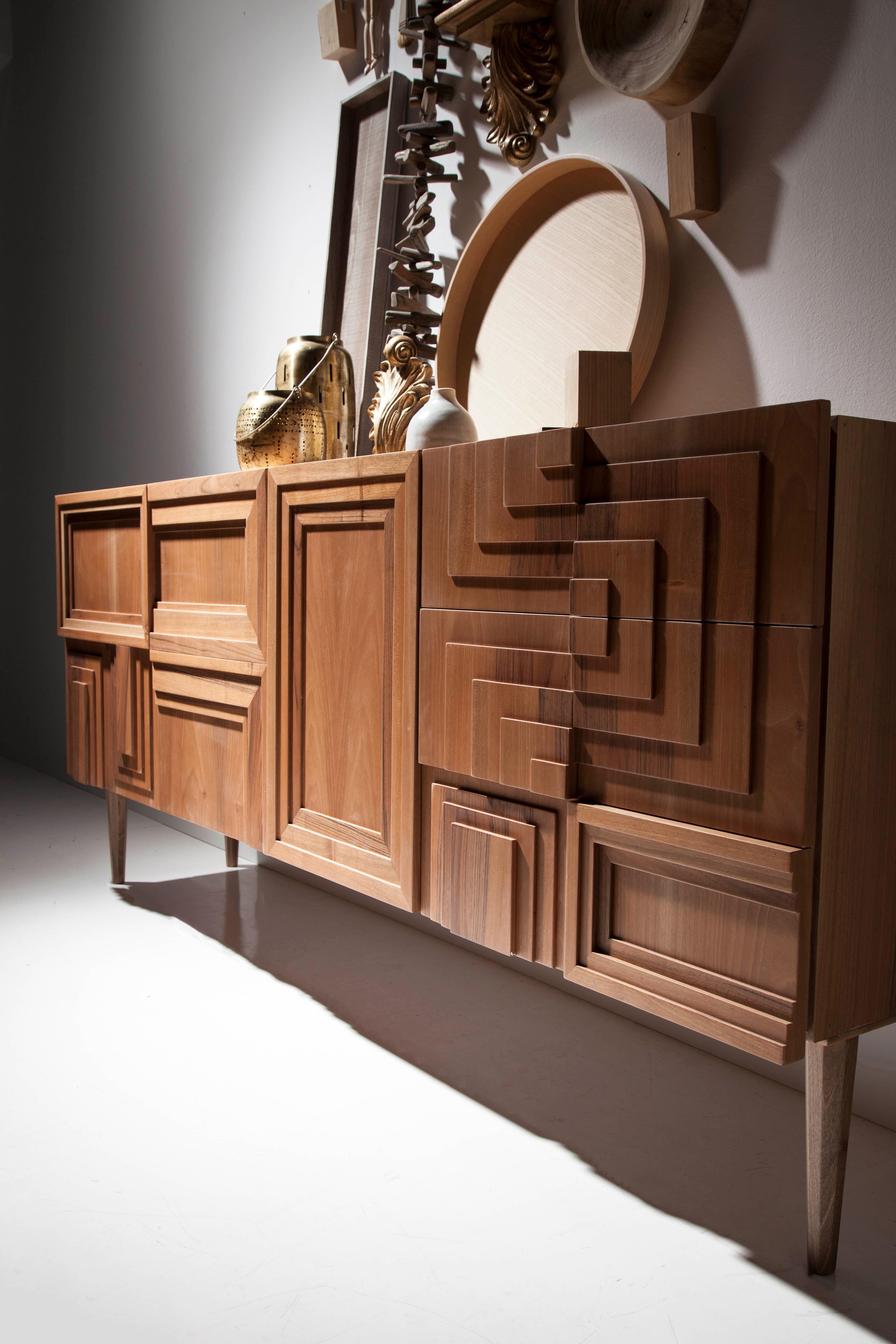 Totem Wood Sideboard, Three Doors and Three Drawers, by Lola Glamour For Sale 2
