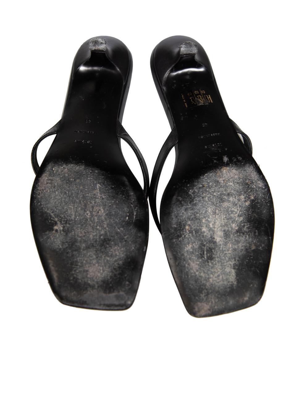 Women's TOTEME Black Leather Kitten Heel Thong Sandals Size IT 40