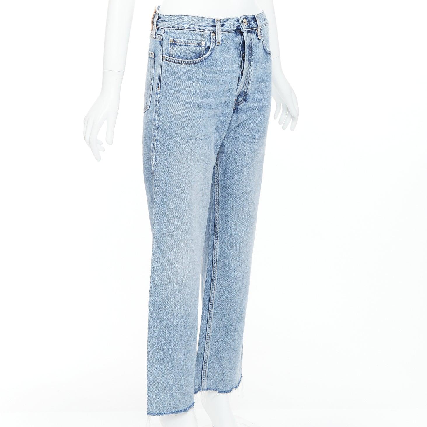 Blue TOTEME Classic Cut mid blue washed wide leg frayed hem jeans 28