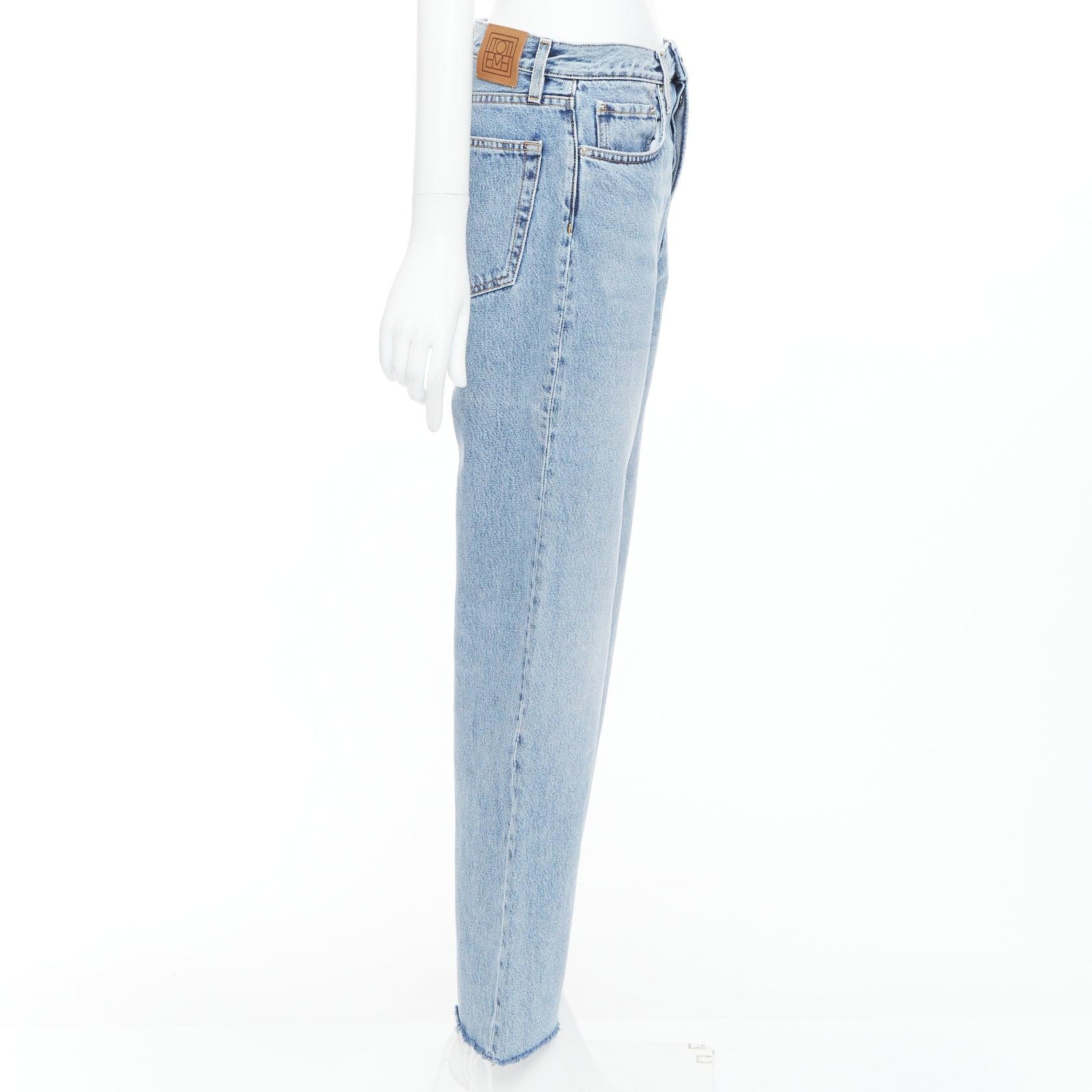 TOTEME Classic Cut mid blue washed wide leg frayed hem jeans 28