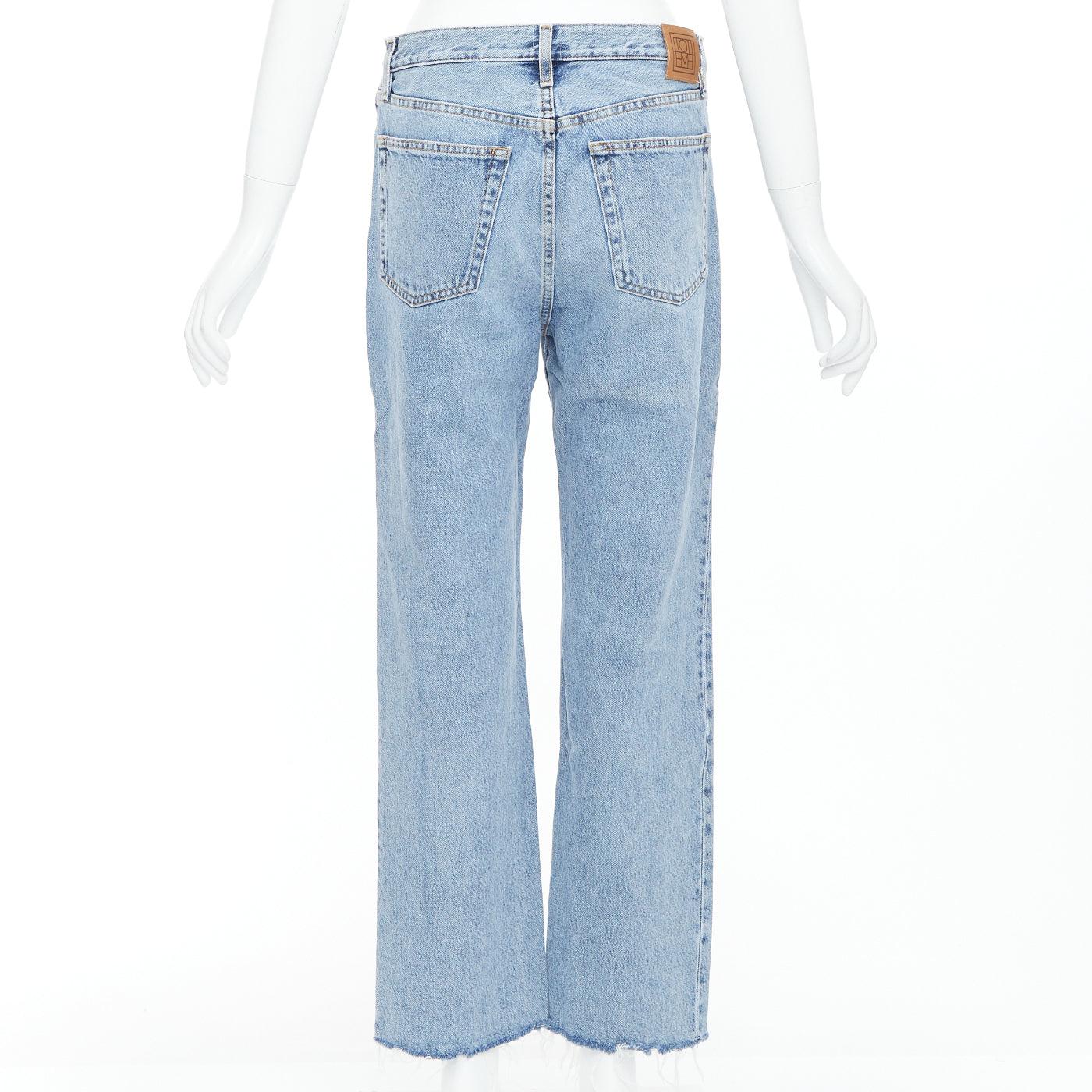 Women's TOTEME Classic Cut mid blue washed wide leg frayed hem jeans 28