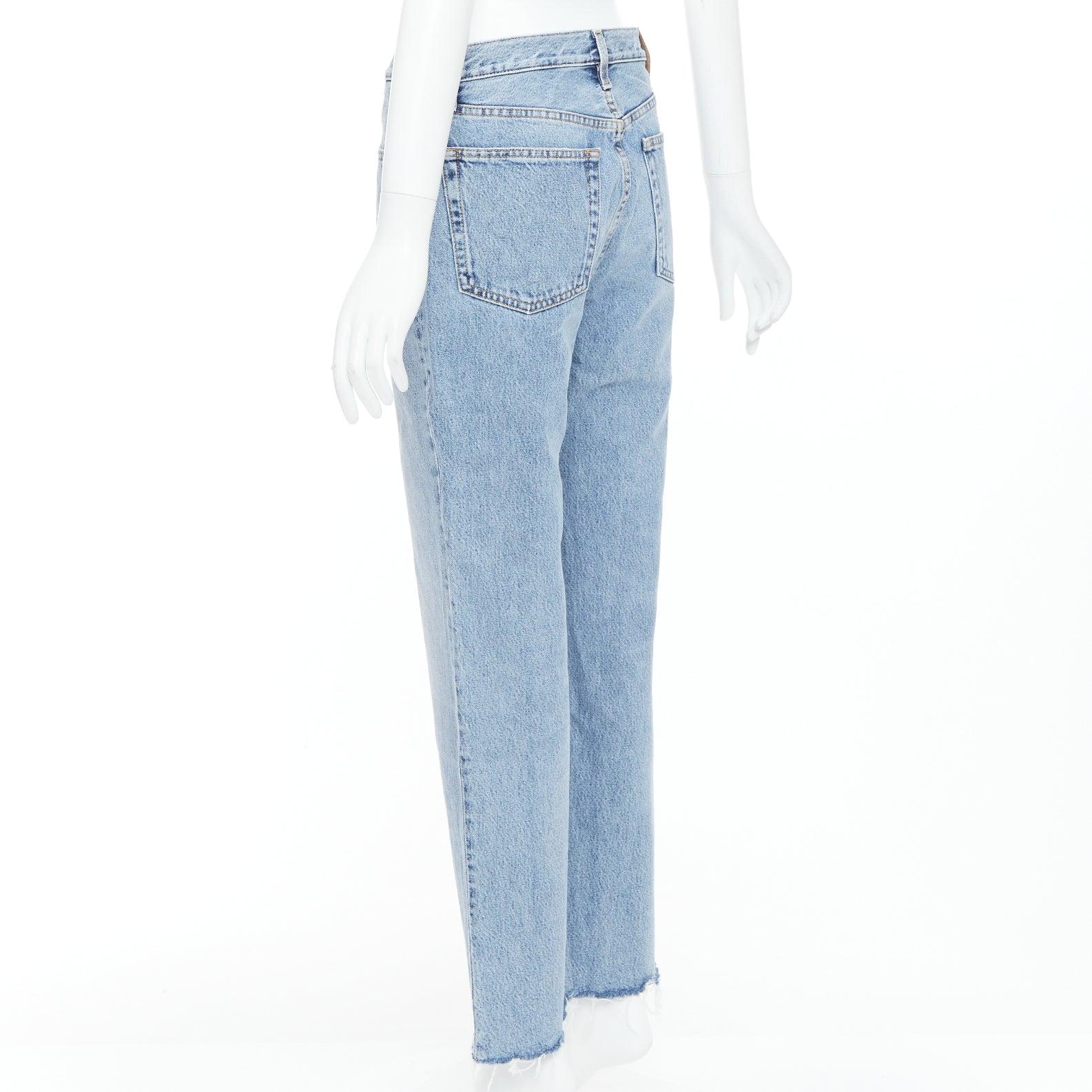 TOTEME Classic Cut mid blue washed wide leg frayed hem jeans 28