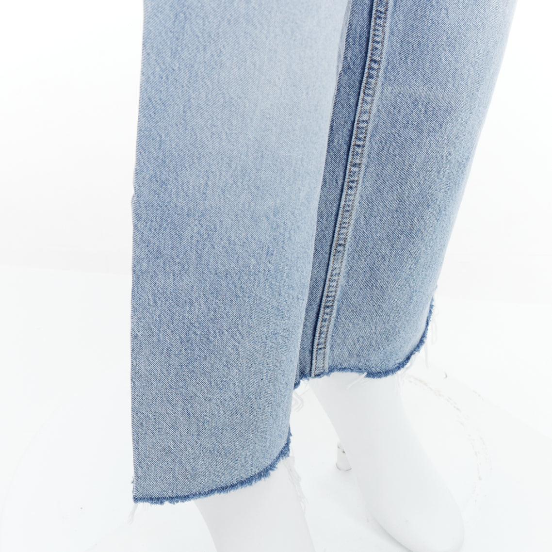 TOTEME Classic Cut mid blue washed wide leg frayed hem jeans 28
