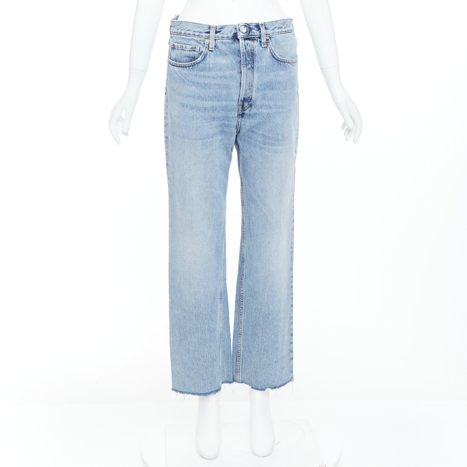 TOTEME Classic Cut mid blue washed wide leg frayed hem jeans 28