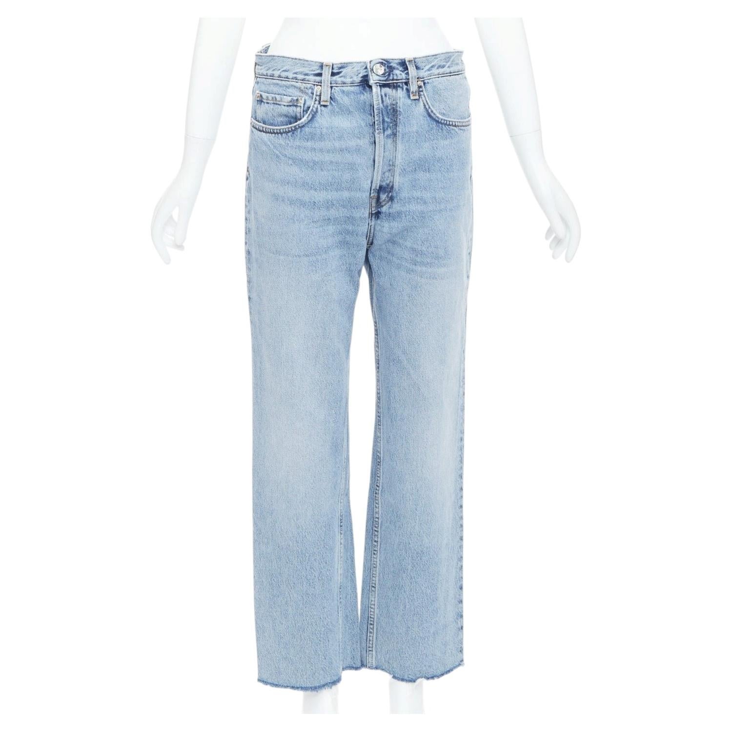 TOTEME Classic Cut mid blue washed wide leg frayed hem jeans 28" For Sale