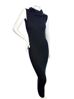 TOTEME Herbst 2022 – Schwarzes Maxikleid aus Alpaka-Wolle mit schulterfreiem Ausschnitt und Rippenstrick, Größe XS
