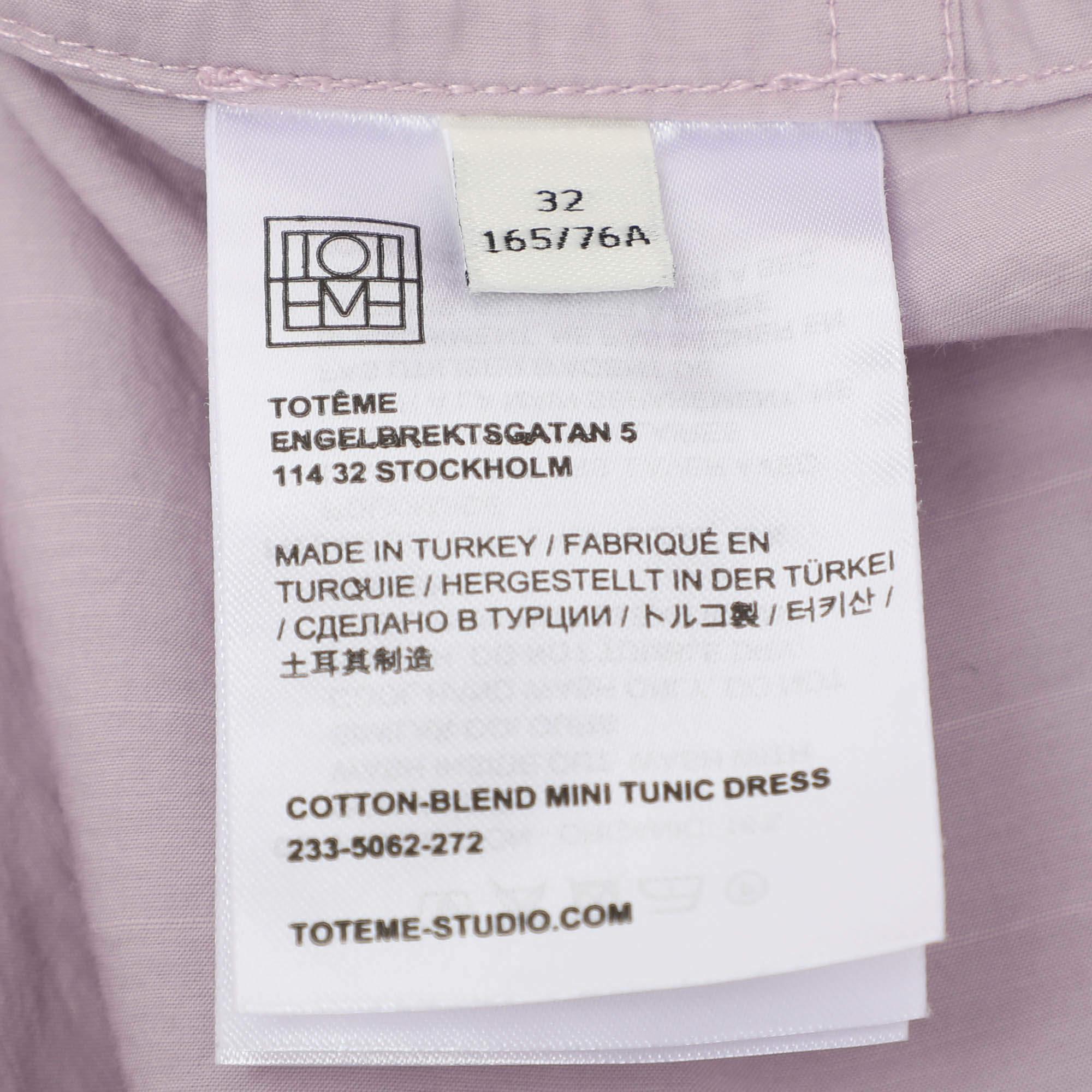 Toteme Purple Cotton High Neck Poplin Tunic Mini Dress XXS For Sale 1