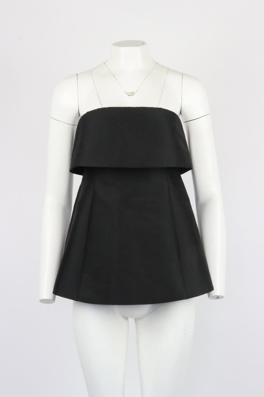 Toteme strapless wool and cotton blend top. Black. Sleeveless, strapless. Zip fastening at back. 45% Cotton, 43% wool, 12% polyamide. Size: DK 36 (UK 10, US 6, FR 38, IT 42). Bust: 28 in. Waist: 33.8 in. Hips: 42.8 in. Length: 18 in. New with tags