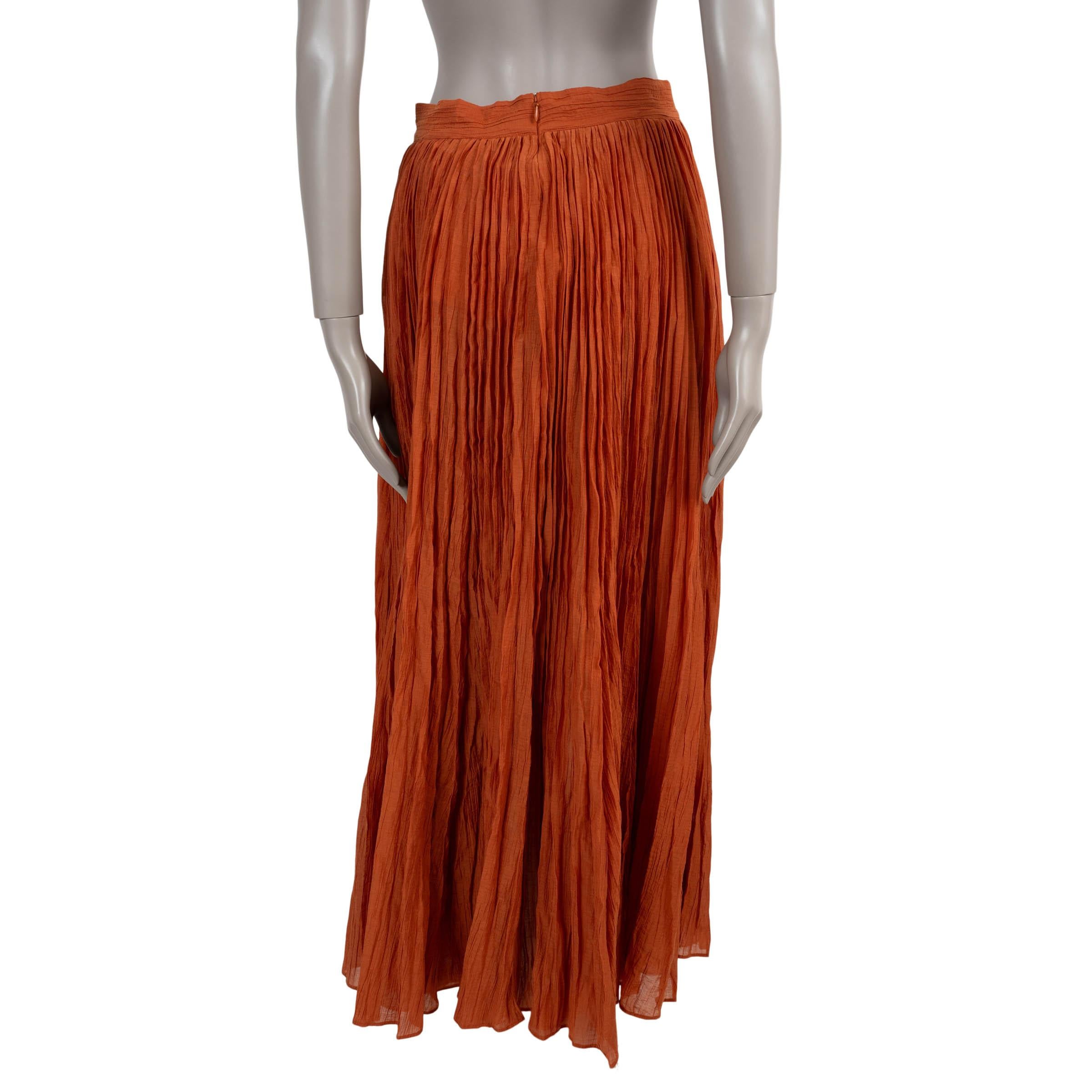 Brown TOTÊME terracotta cotton CRINKLED PLISSE MIDI Skirt 36 S For Sale