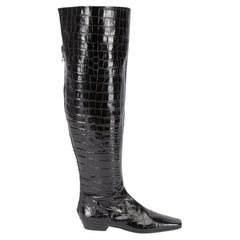 Totême Women's Black Crocodile Leather Thigh High Boots