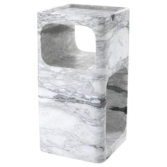 Totemic Carved White Carrera Marble Block Side Table