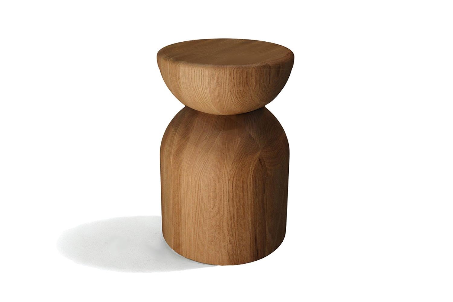 Organic Modern Totemic Solid Dark Beech Wood Stool Colisión For Sale