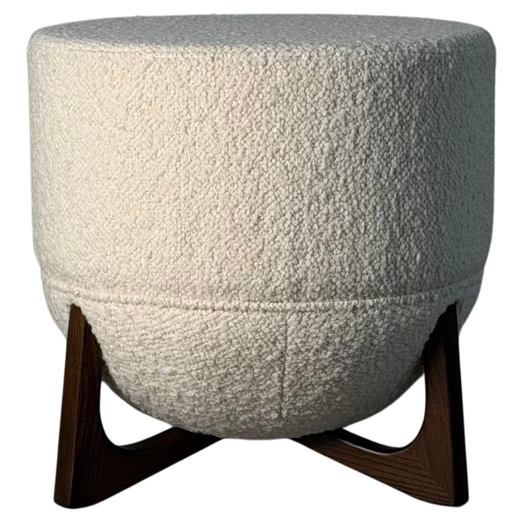 “TOTEMO” Architectural Stool by FORME in Ivory Dedar Bouclé, Deep Mahogany Legs