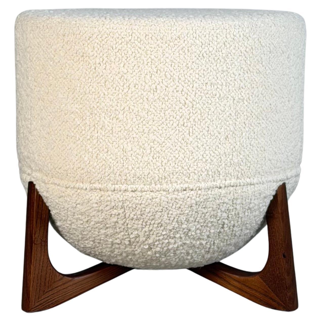 “TOTEMO” Architectural Stool by FORME in Ivory Dedar Milano Bouclé, Walnut Legs