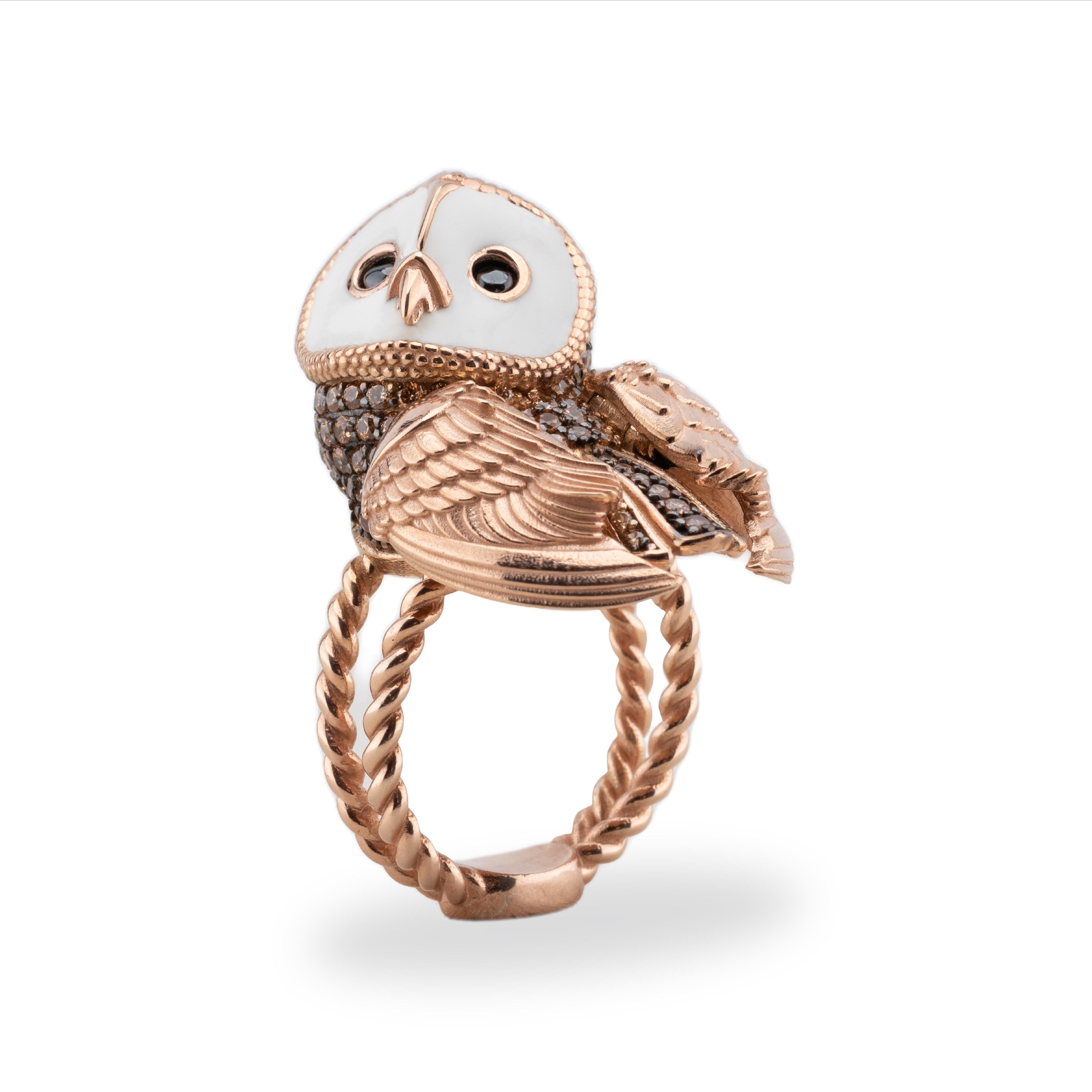 For Sale:  Toth, 14k Rose Gold, Owl Ring 2