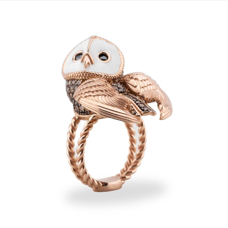 Customizable Toth, 14k Rose Gold, Owl Ring For Sale at 1stDibs | barn owl  ring, swarovski owl ring, rose gold cute owl wallpaper