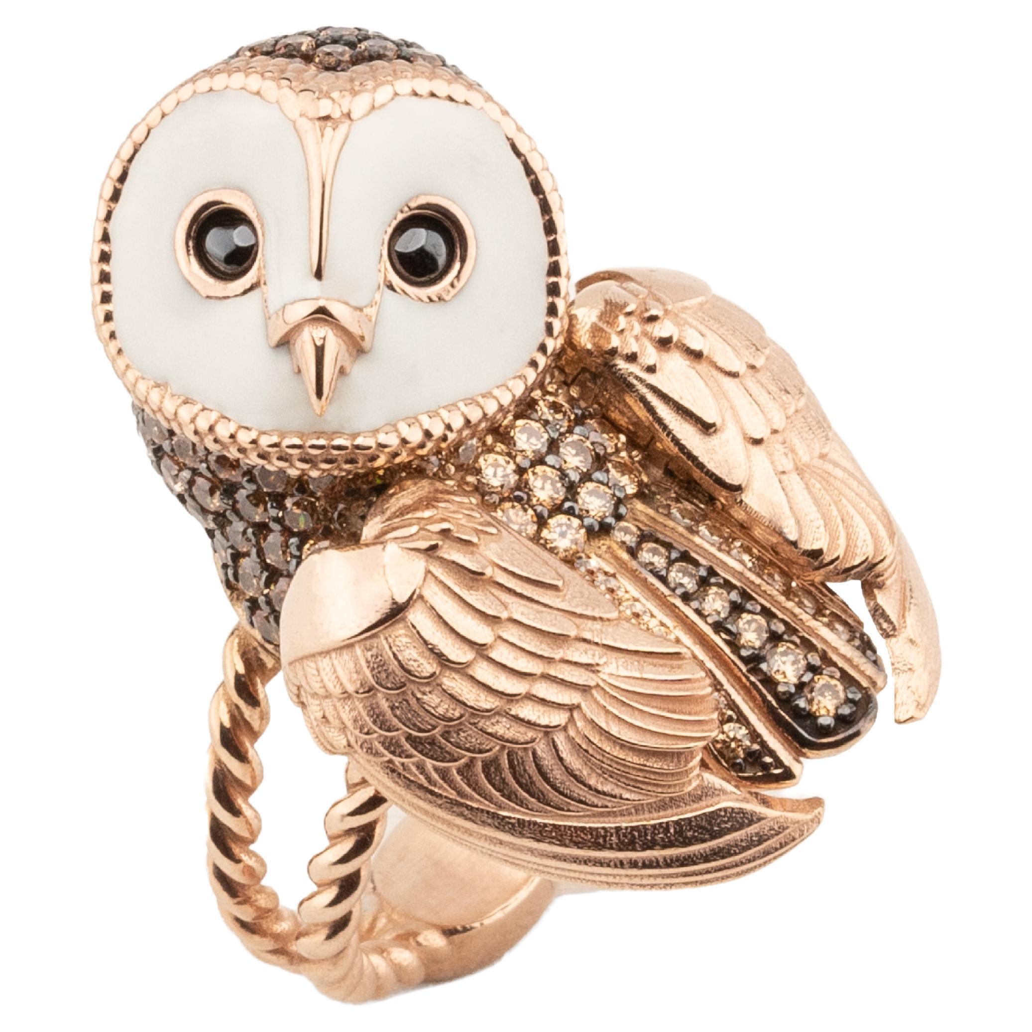 For Sale:  Toth, 14k Rose Gold, Owl Ring