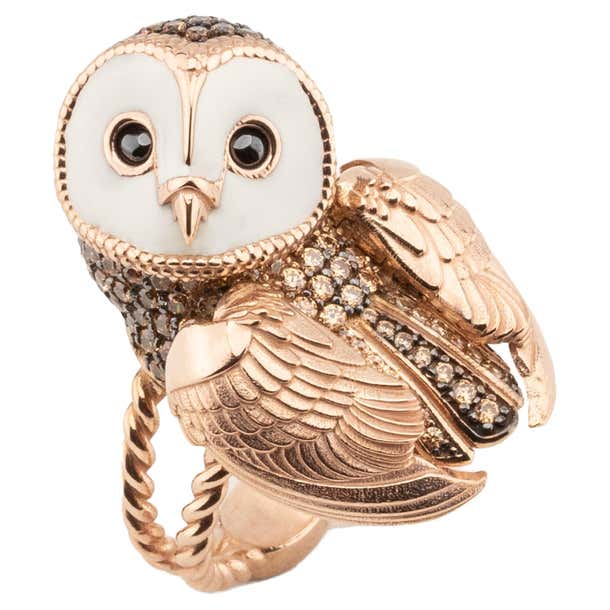 Owl Magic Rings Customizable Toth, 14k Rose Gold, Owl Ring For Sale at 1stDibs