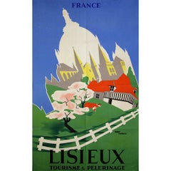 Vintage Mid-century original travel poster for Lisieux in Normandy