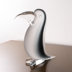 Toucan bird Sculpture in Grey Murano frosted glass italian art design in stock