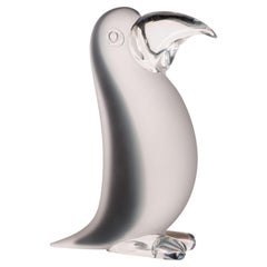Toucan bird Sculpture in Grey Murano frosted glass italian art design in stock