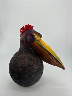 Pelican Ceramic Centerpiece, Colorful bird, Handmade Without Mold, Italy