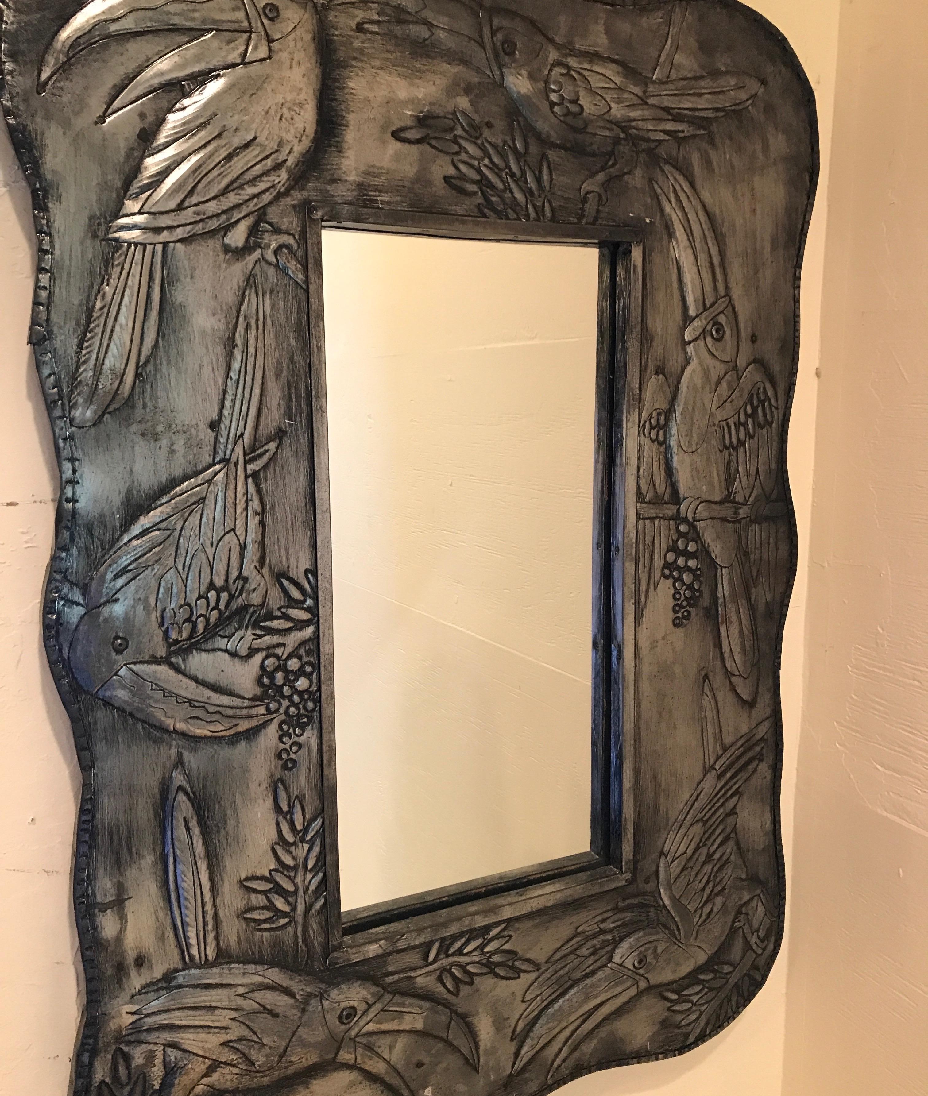 Toucan Embossed Metal Framed Mirror For Sale 2