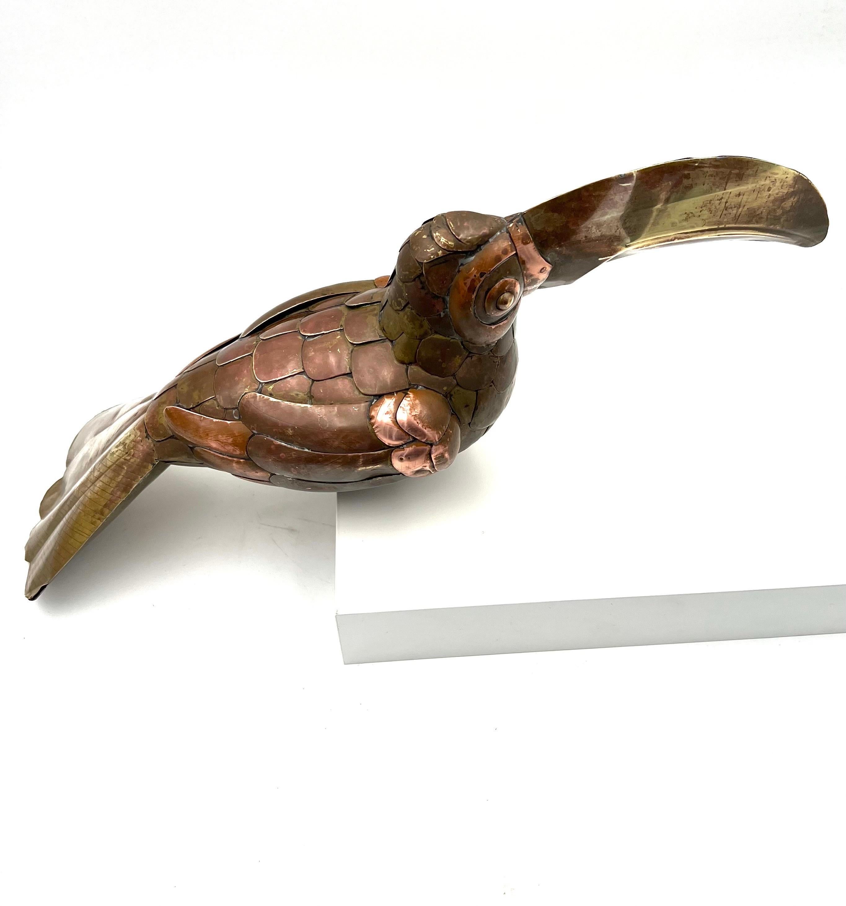 Mid-Century Modern Toucan Parrot Brass & Copper Sculpture by Sergio Bustamante