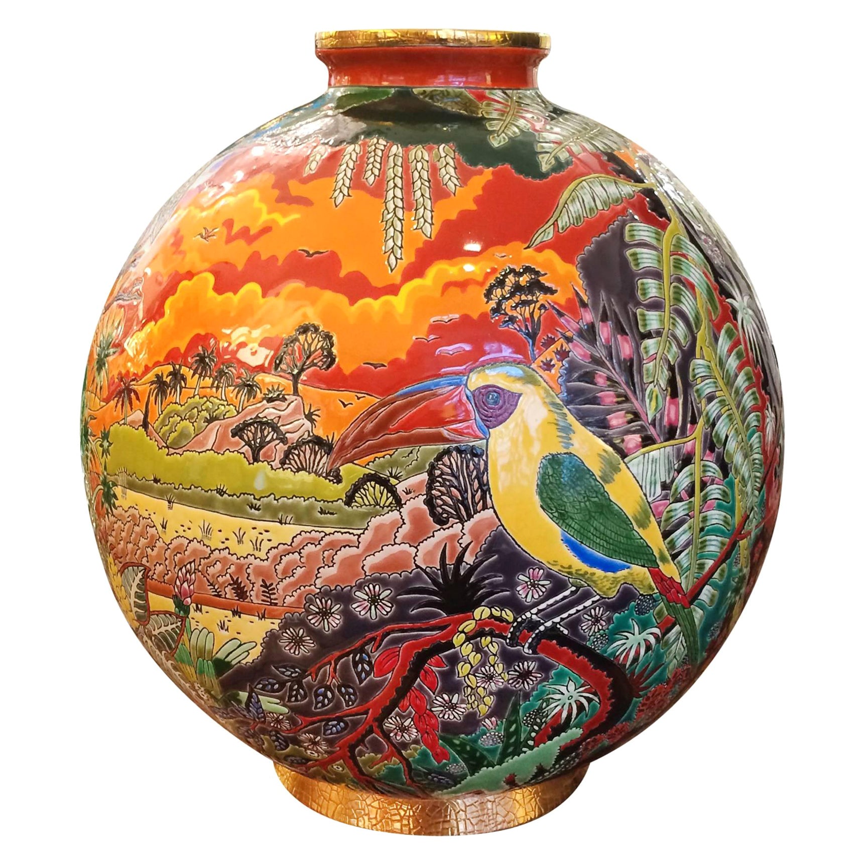 Toucan Vase Emaux de Longwy Limited Edition For Sale
