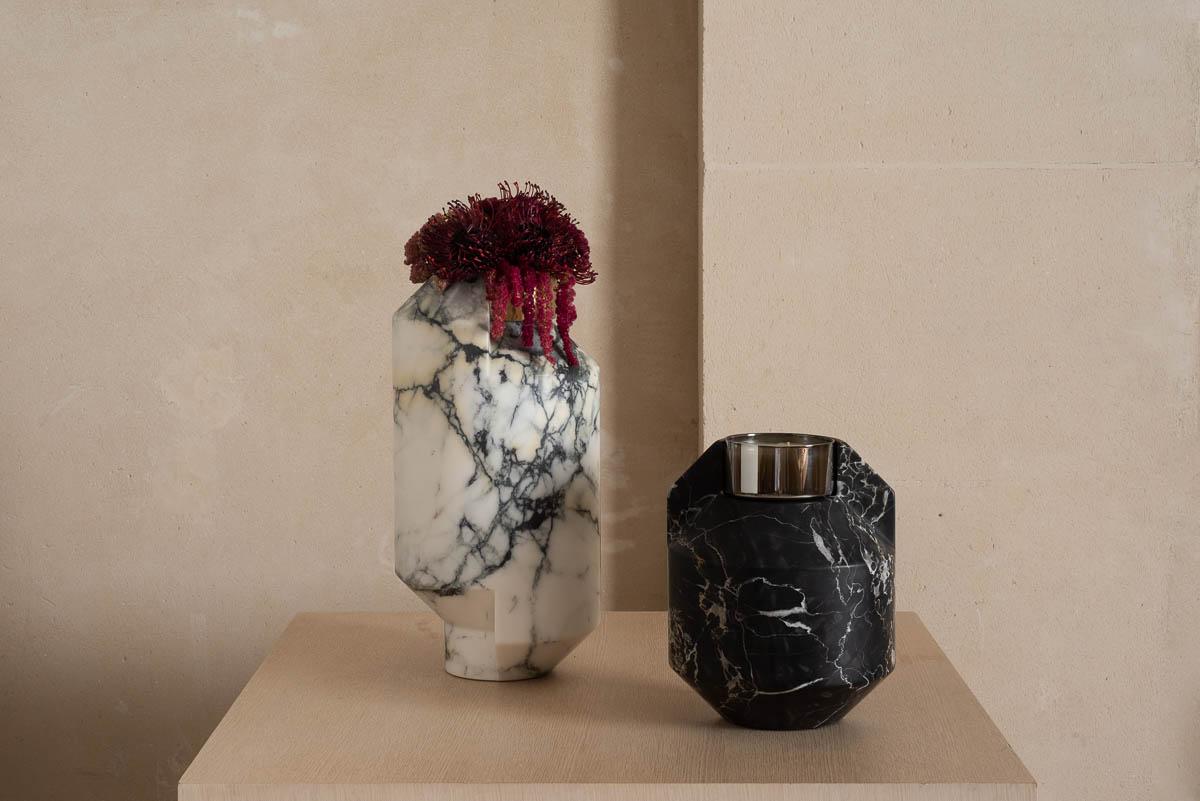 Toucana is a candle holder talking about dualism and optical illusion.
It is also a tribute to architecture and brutalism movement with its offset and sharp cuts.
A real statement piece with a strong presence.

