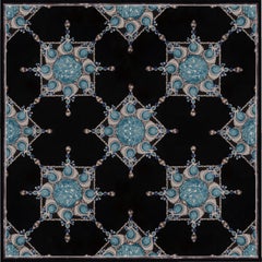 Custom Silk Jewelry Rug "Touch of Cartier"  Luxury Teal & Sapphire Art Deco Car