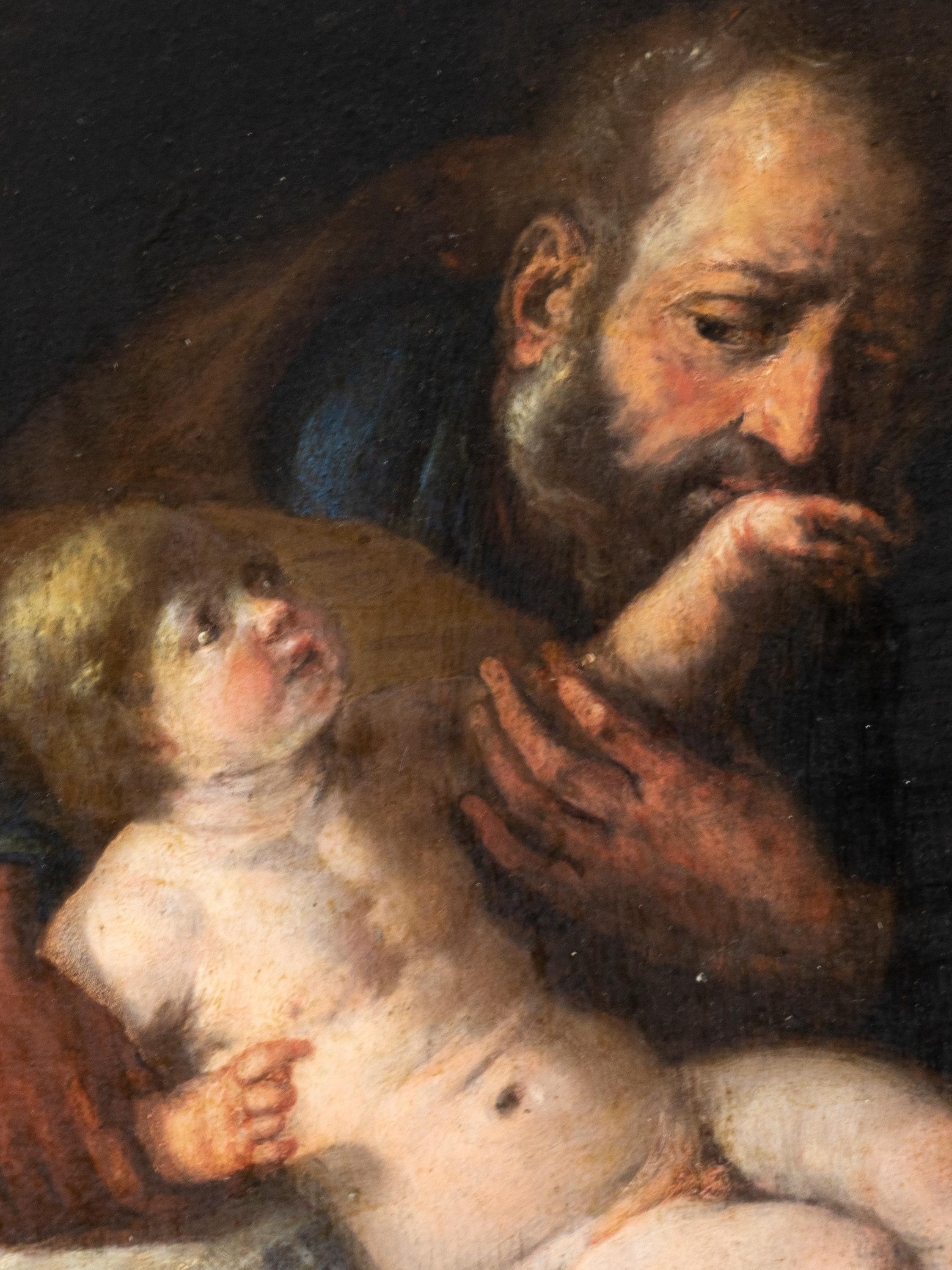 Touching Depiction of Fatherly Love, Painting Joseph and Child, 17th C, Baroque In condizioni buone in vendita a Lisbon, PT