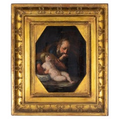 Touching Depiction of Fatherly Love, Painting Joseph and Child, 17th C, Baroque
