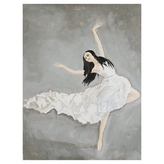"Touching the Void", tecnica mista figurativa su tela, grigio, bianco, nero