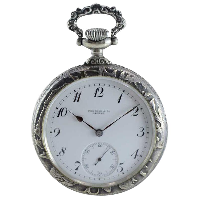 Touchon & Co. Art Nouveau Open Faced Pocket Watch, circa 1900s