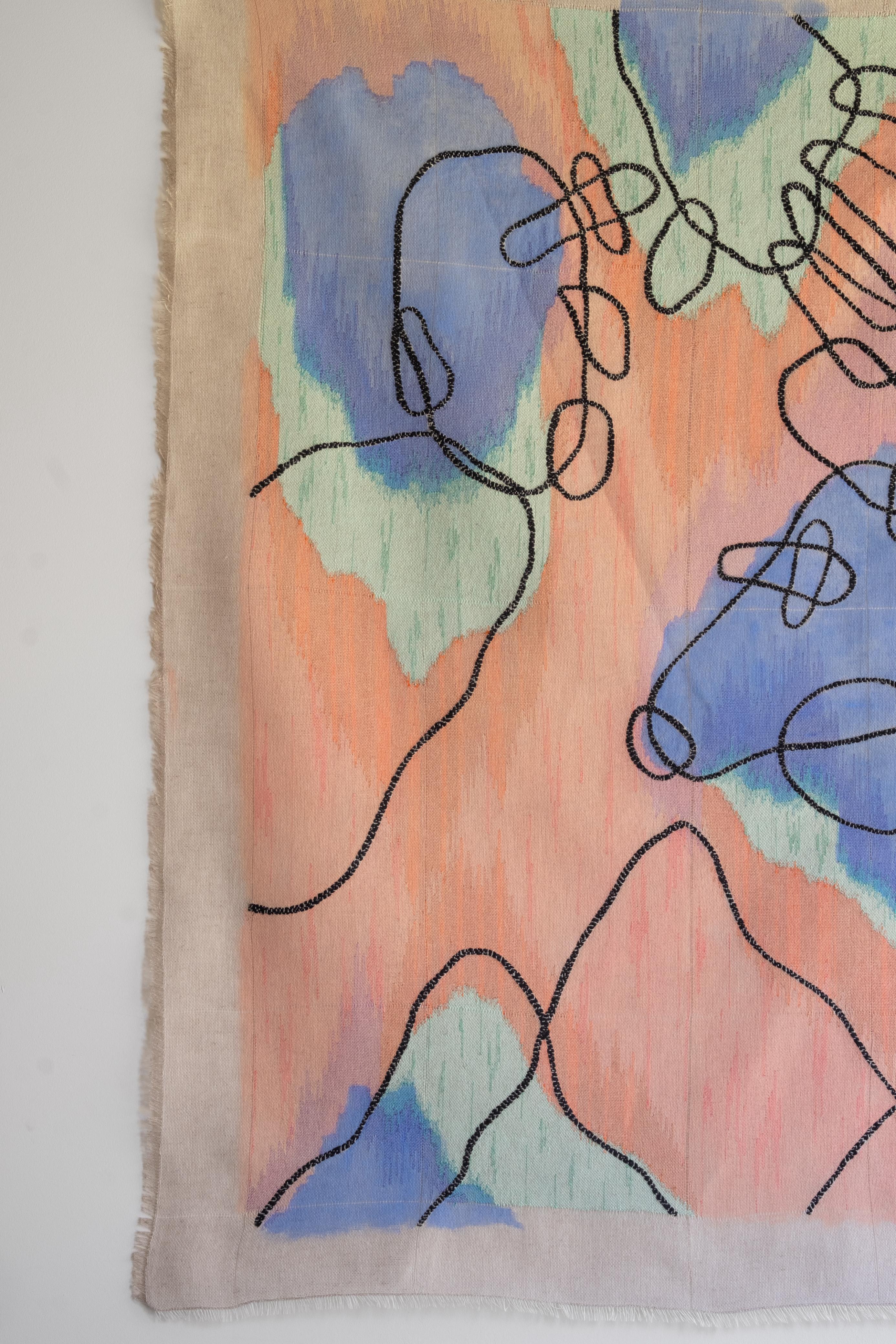 Colorful Embroidery & Acrylic Paint on Linen, 2023 - ‘Cloud 211223-3’ For Sale 3