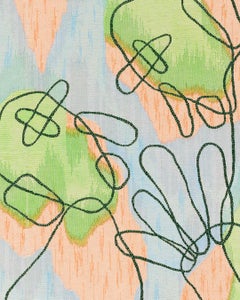 Bordado abstracto de colores y pintura acrílica sobre lino - 'Nube 220226-1'