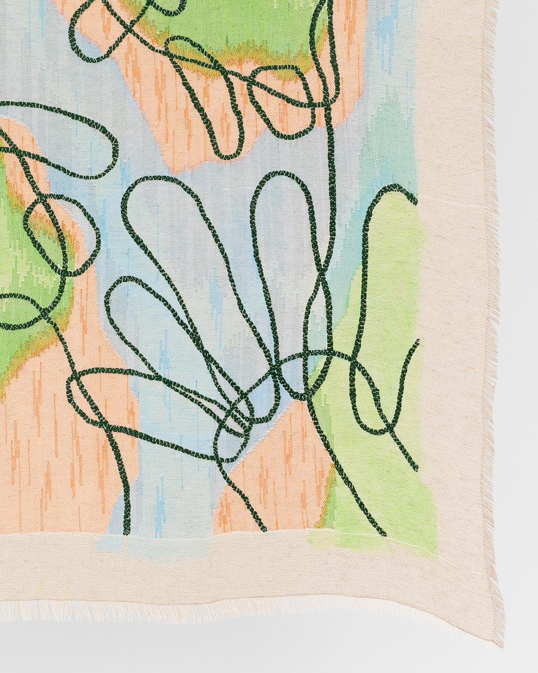 Bordado de colores y pintura acrílica sobre lino, 2023 - 'Nube 220226-1' - Abstract Painting Beige de Toufan Hosseiny