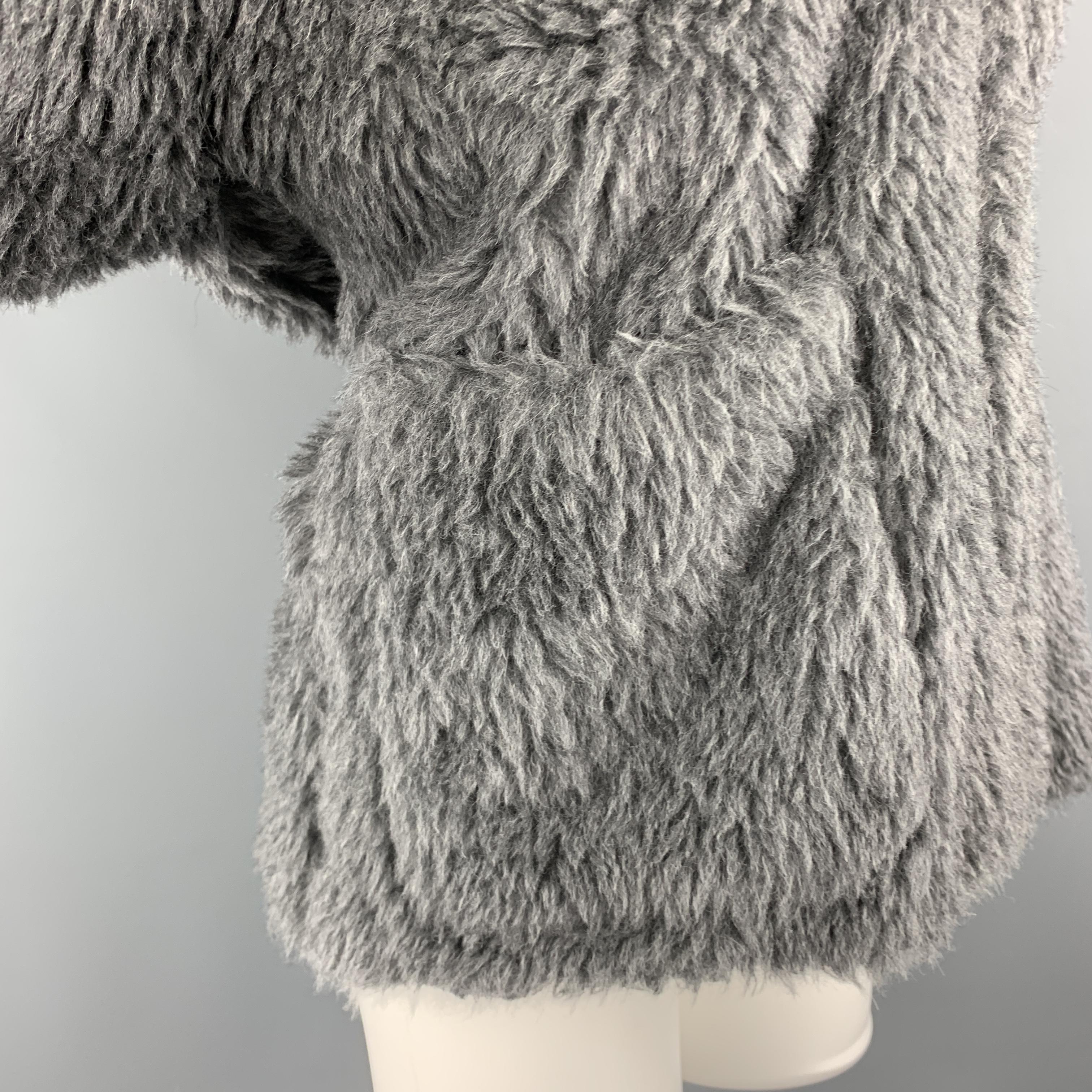 Women's TOUJOURS Size S Gray Alpaca Blend Fauc Fur V Neck Jacket