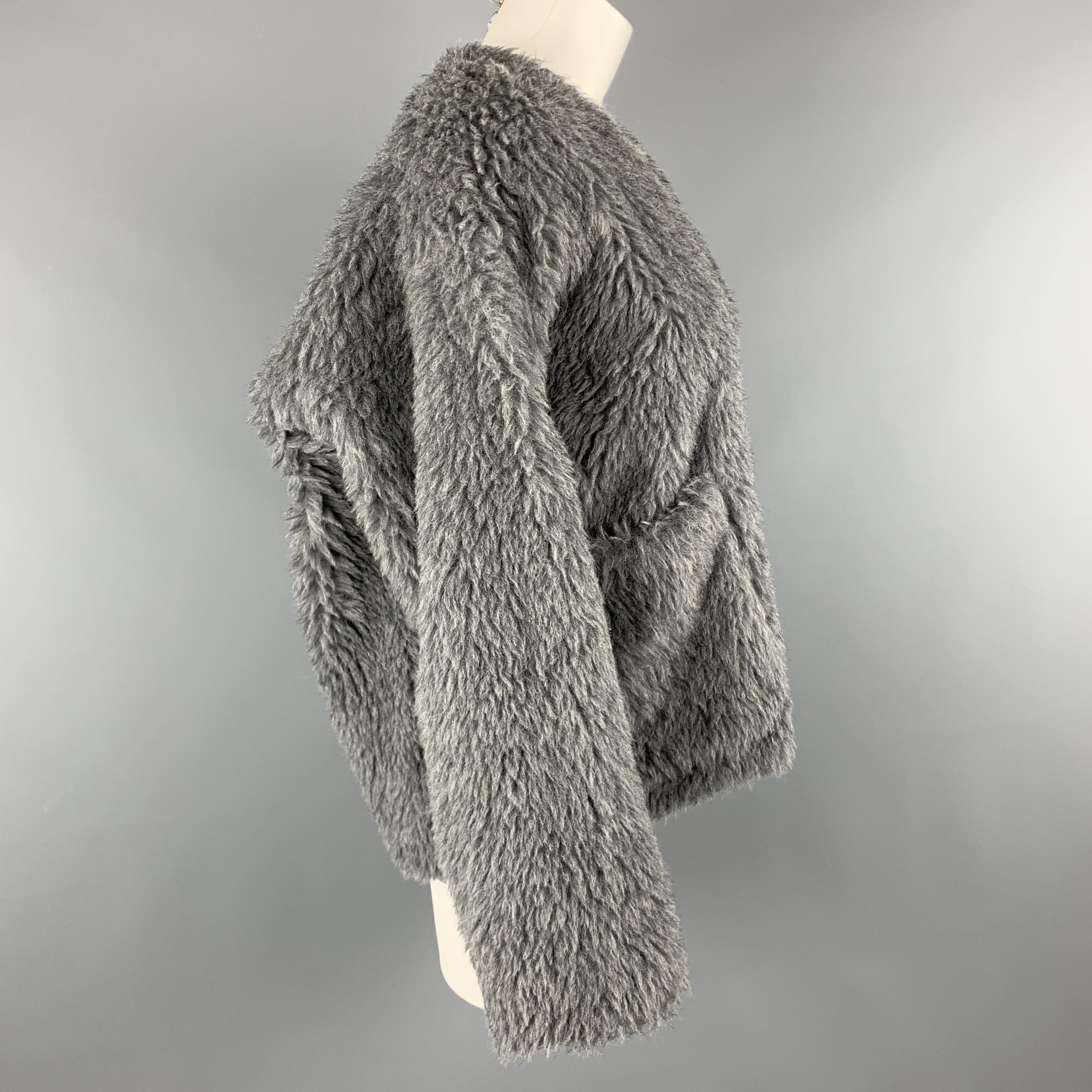 TOUJOURS Size S Gray Alpaca Blend Fauc Fur V Neck Jacket 1