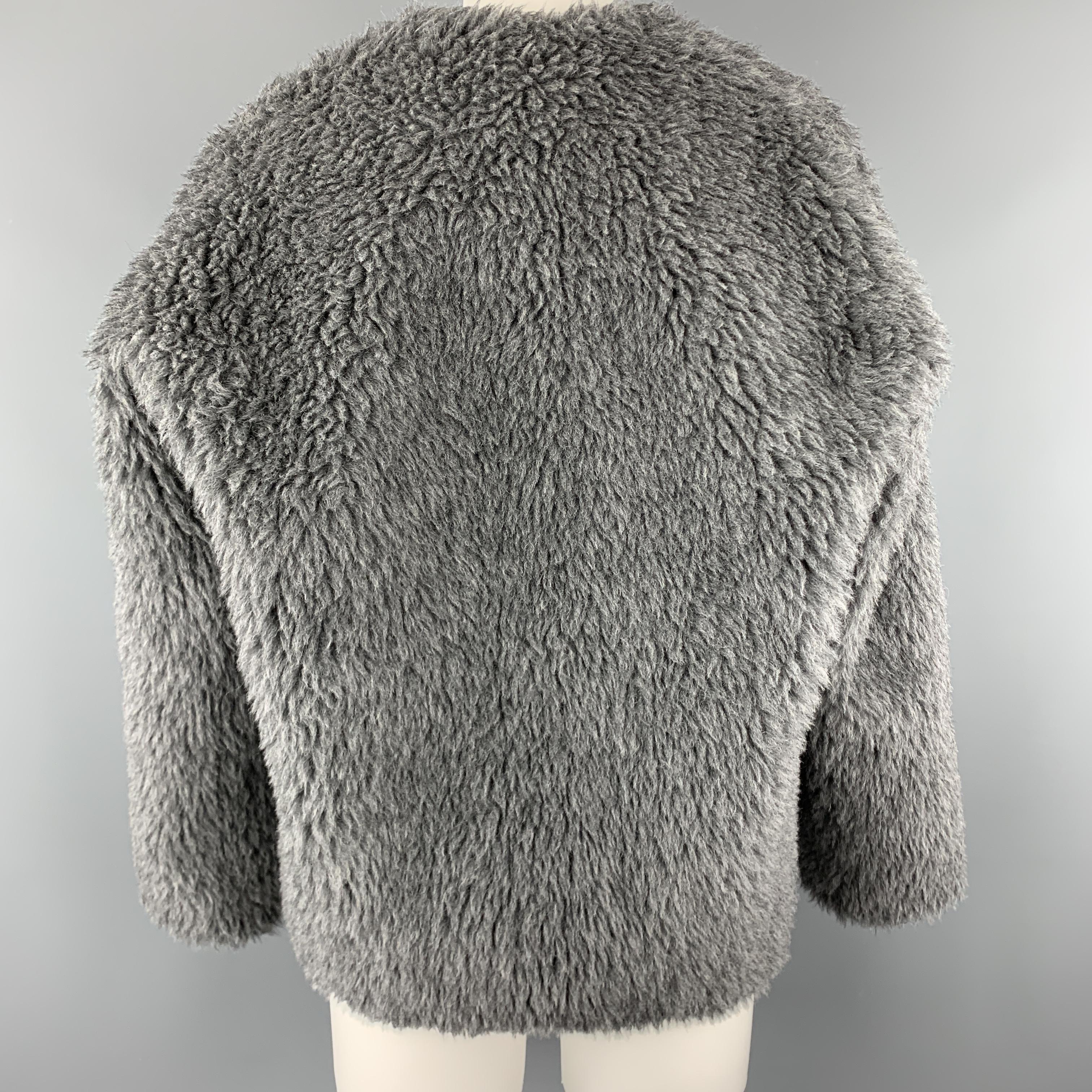TOUJOURS Size S Gray Alpaca Blend Fauc Fur V Neck Jacket 2