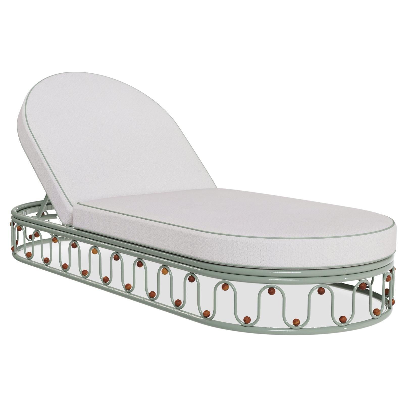 Toulon Outdoor Sunbed in Lacquered Metal with Sculptural Wave Base