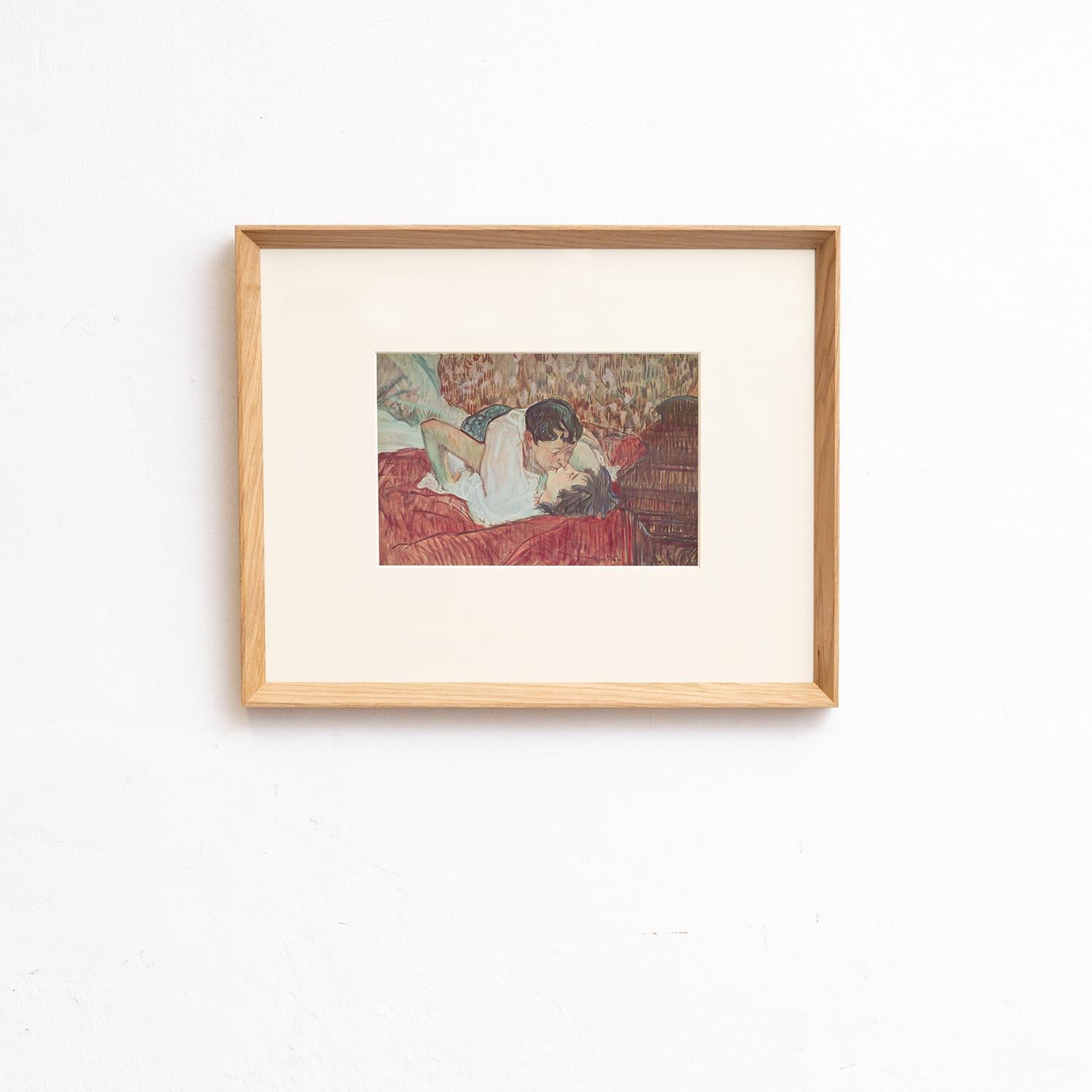 Entrez dans l'univers vibrant d'Henri de Toulouse-Lautrec avec ce captivant cliché couleur, méticuleusement édité par les Editions du Chêne à Paris, France, en 1952. Placée dans un magnifique cadre en bois massif mesurant 54 cm de largeur, 43,5 cm
